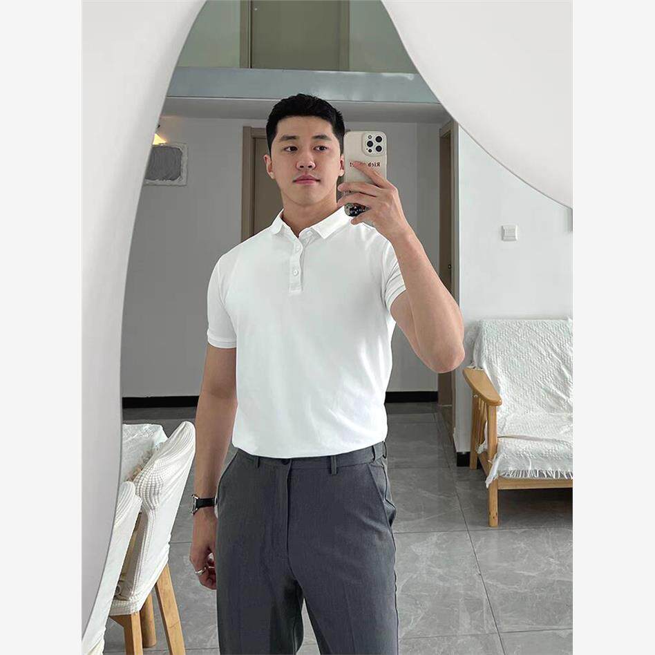 美式纯色2026polo衫男修身百搭短袖商务休闲通勤翻领紧袖工装t恤