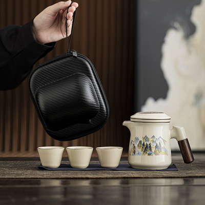 功夫泡茶壶便携旅行家用一壶三杯简约单人茶具套装商务LOGO制作礼