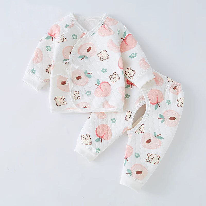 【三折专柜】品牌折扣店清仓秋冬新生儿保暖夹棉内衣纯棉开档套装