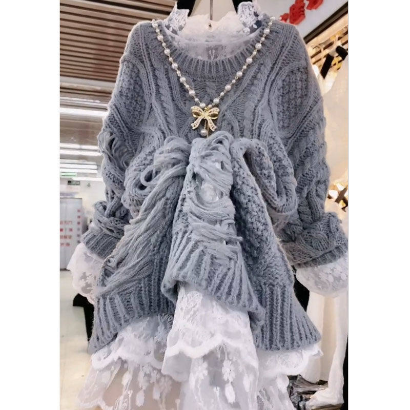 2024秋冬韩版麻花慵懒风加厚毛衣女宽松外穿套头中长款打底针织裙