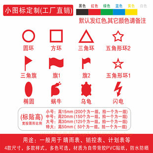 红旗贴纸销控表地图标记进度计划表蜗牛圆环五角星标签定位贴防水