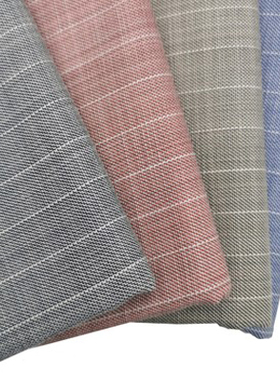 新品麻感浅灰条纹西装布料DIY混纺服装布料九分裤裙子工作休闲装