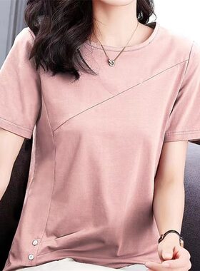 纯色短袖t恤女2026夏装新款中年妈妈大码女装宽松时尚体恤上