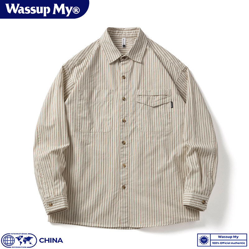 Wassup My春秋季潮牌简约条纹休闲衬衫男女开衫百搭长袖衬衣外套