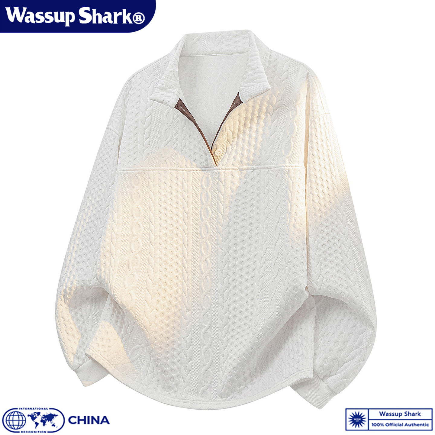 日系简约提花POLO长袖卫衣男