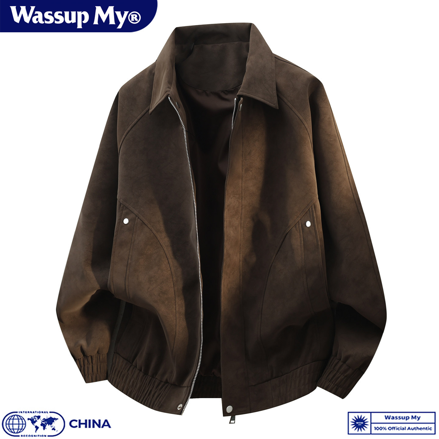WASSUP MY美式复古翻领皮衣夹克男秋冬加绒保暖宽松休闲机车外套