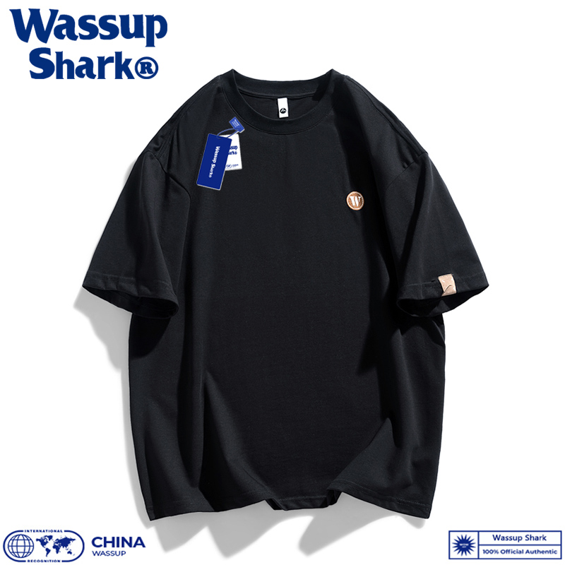 Wassup Shark潮牌字母刺绣短袖T恤男夏季纯棉重磅高级感体恤上衣