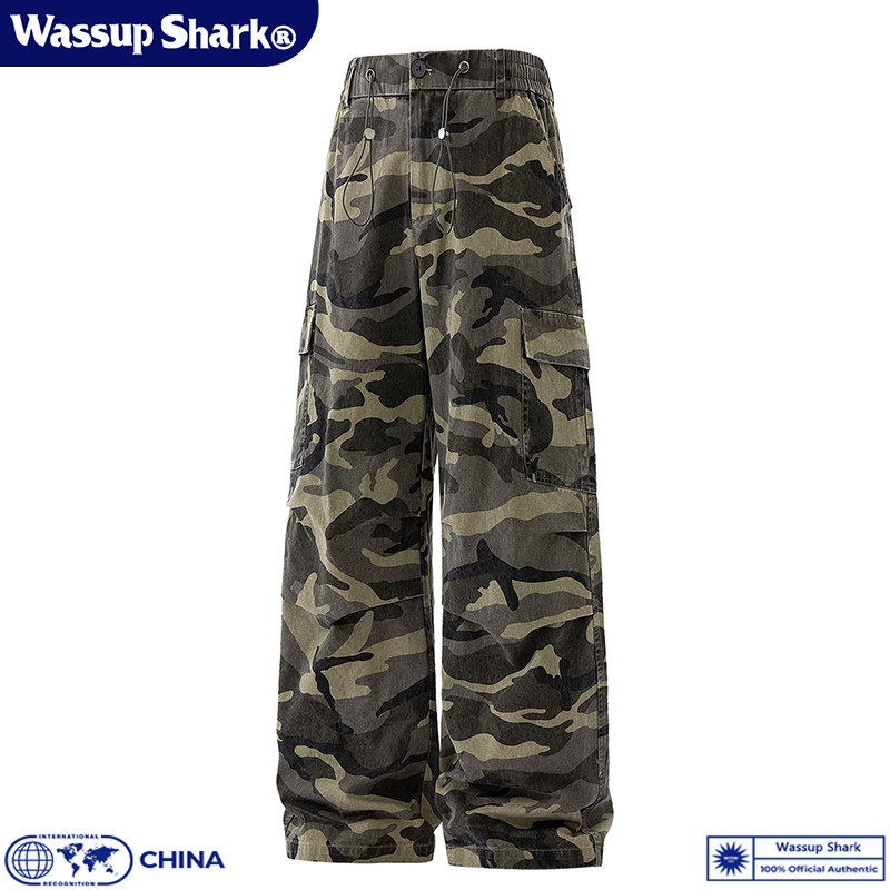 Wassup Shark美式复古迷彩工装直筒裤男女春秋军旅风休闲宽松长裤