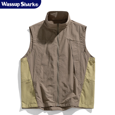 Wassup Shark日系拼色机能无袖马甲男夏季户外外搭薄款坎肩背心女