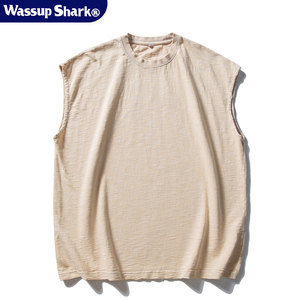 Wassup Shark美式潮牌纯棉重磅背心无袖t恤男宽松休闲百搭坎肩女