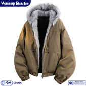 Wassup Shark座山雕毛领连帽夹克男女秋冬加厚保暖工装 棉服外套潮