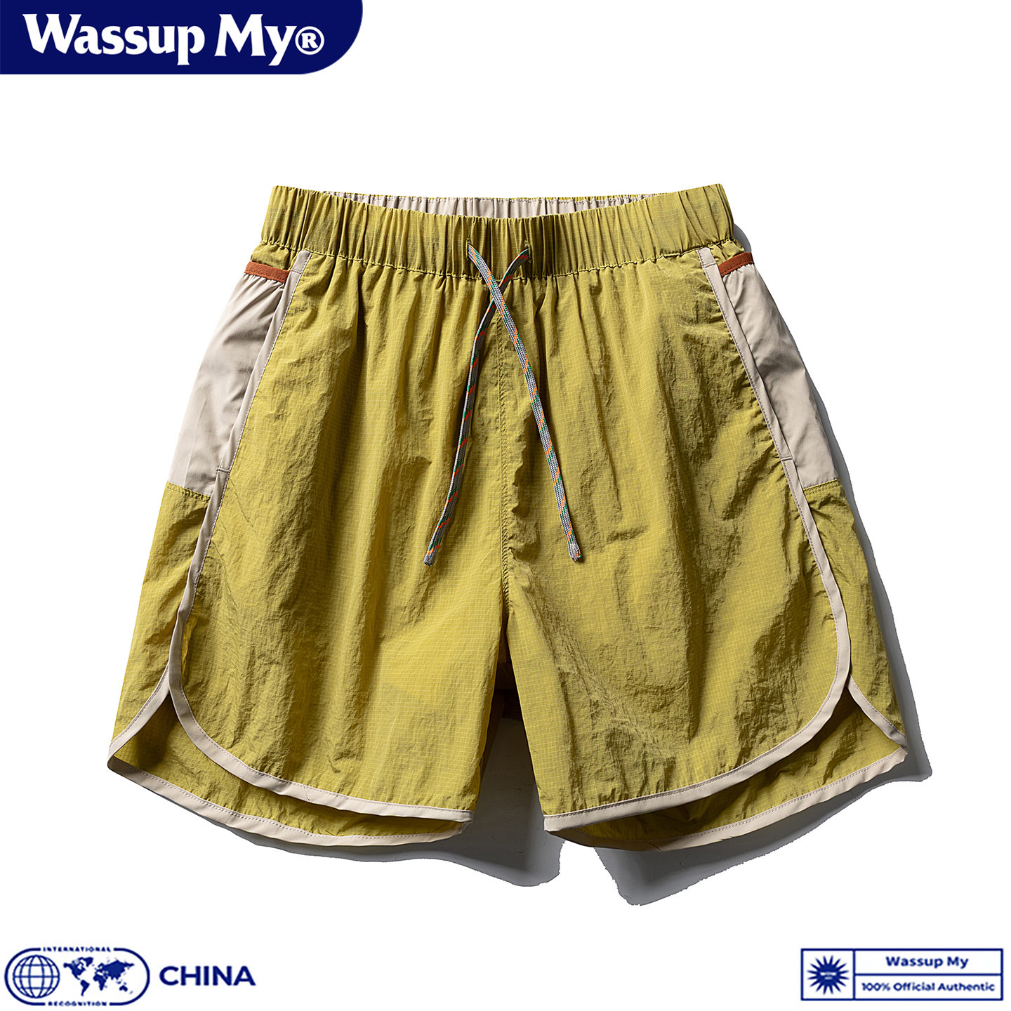 WASSUP MY户外运动速干短裤男女夏季宽松透气内衬跑步健身沙滩裤