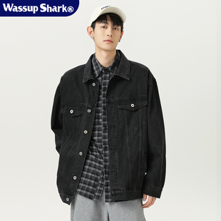 牛仔外套男春秋季 工装 复古休闲水洗夹克百搭上衣 Shark美式 Wassup