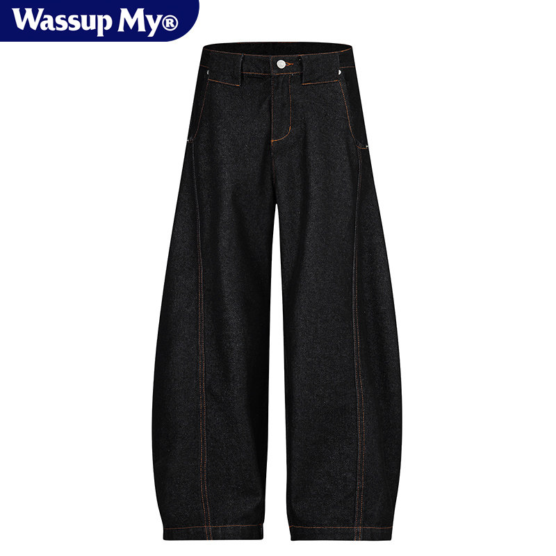 美式复古阔腿香蕉弯刀牛仔裤男女