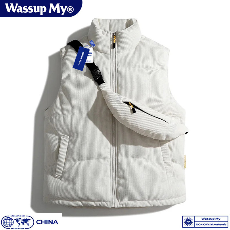 Wassup My羽绒棉马甲秋冬季男女情侣款外穿灯芯绒加厚保暖背心潮
