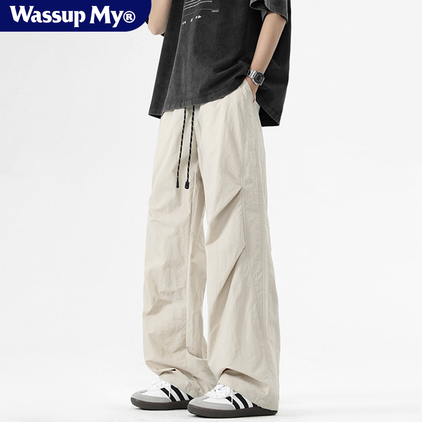 Wassup My美式伞兵休闲裤男夏季薄款潮牌宽松直筒工装速干冰丝裤