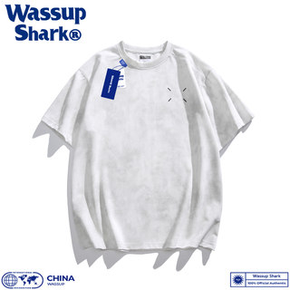 Wassup Shark美式重磅做旧短袖棉夏季男女情侣脏脏T恤半袖高级感