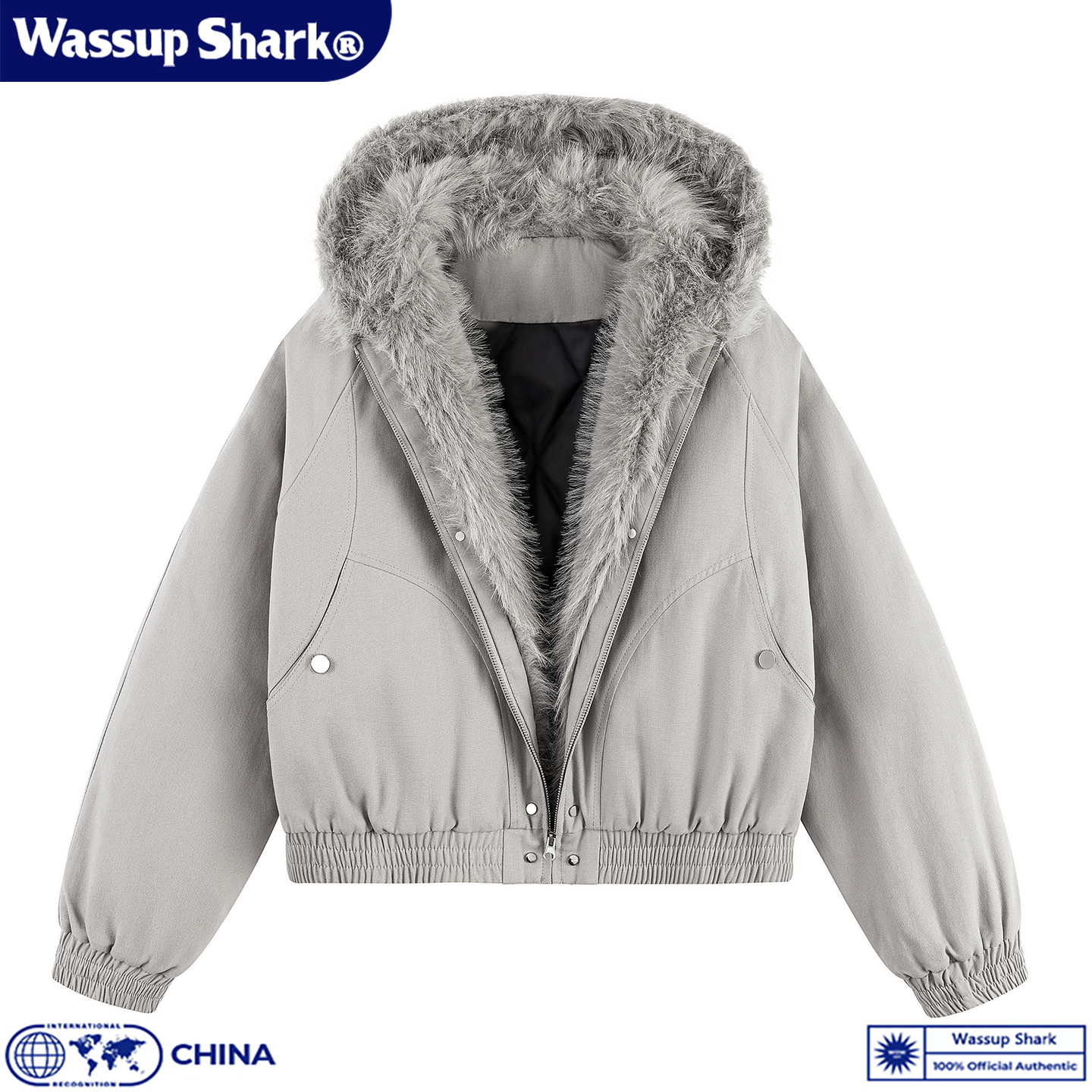 Wassup Shark座山雕毛领连帽短款棉服夹克男女夹棉加厚保暖外套潮