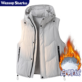 Wassup Shark美式 潮流连帽羽绒马甲男女秋冬加厚鸭绒保暖背心外套