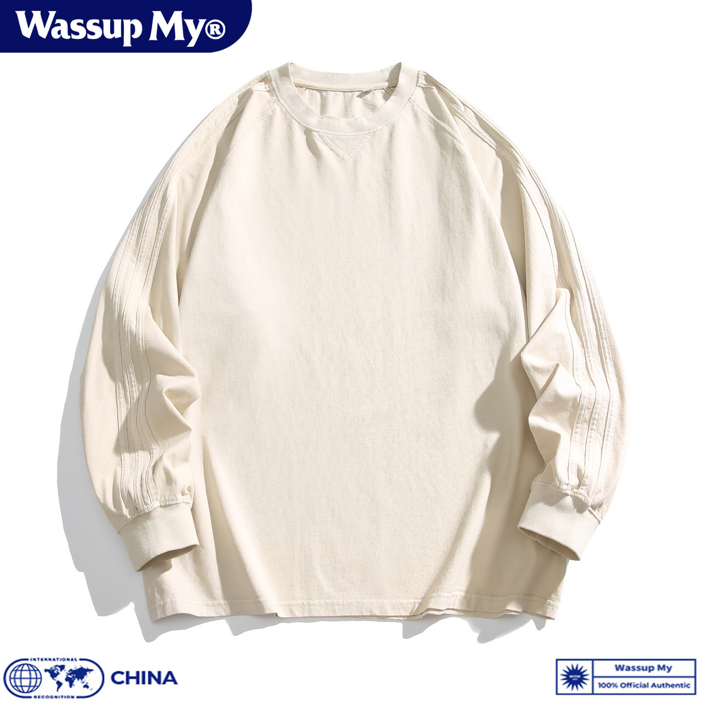 Wassup My潮牌重磅纯棉休闲圆领长袖t恤男女款宽松百搭卫衣打底衫