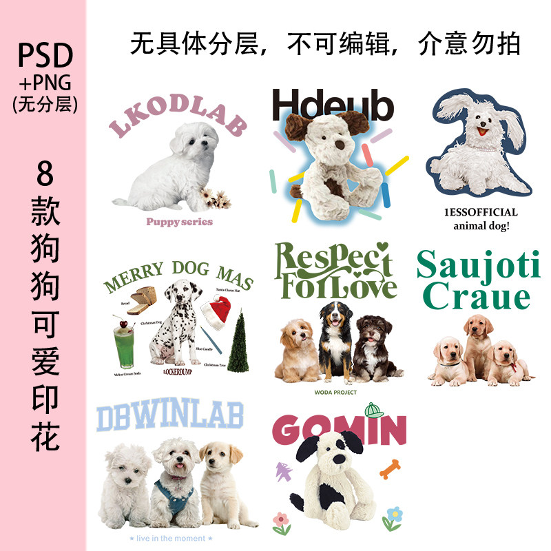 2024狗狗字母新款印花图案印花T恤卫衣个性排版高清png烫画素材图