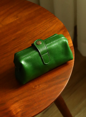 peshawar | 绿色迷你手拿包牛皮口金包首饰旅行收纳袋皮革收纳包