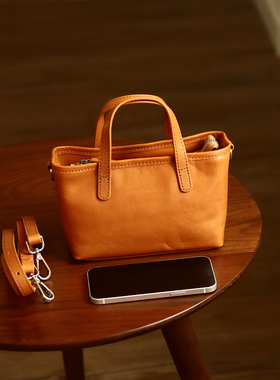 peshawar | 棕色真皮迷你小挎包女式植鞣牛皮单肩小水桶包小个子