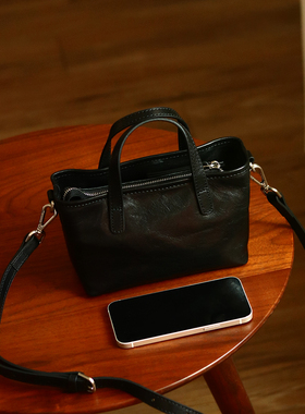 peshawar | 春季新款黑色复古真皮小包包女士头层牛皮手工手机包