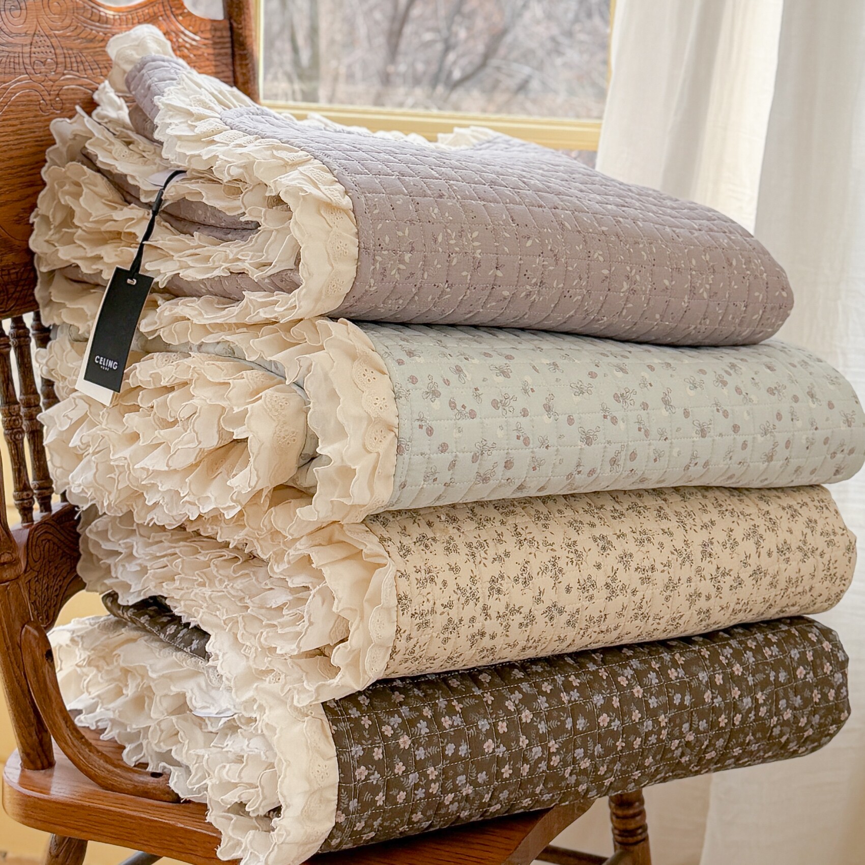 韩式小碎花全棉双层纱床盖四件套可机洗纯棉纱布绗缝夹棉床单套件