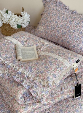 韩式花边款针织床盖四件套可机洗绗缝夹棉床单四季通用防滑炕盖