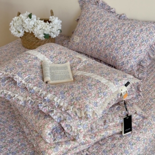 韩式花边款针织床盖四件套可机洗绗缝夹棉床单四季通用防滑炕盖