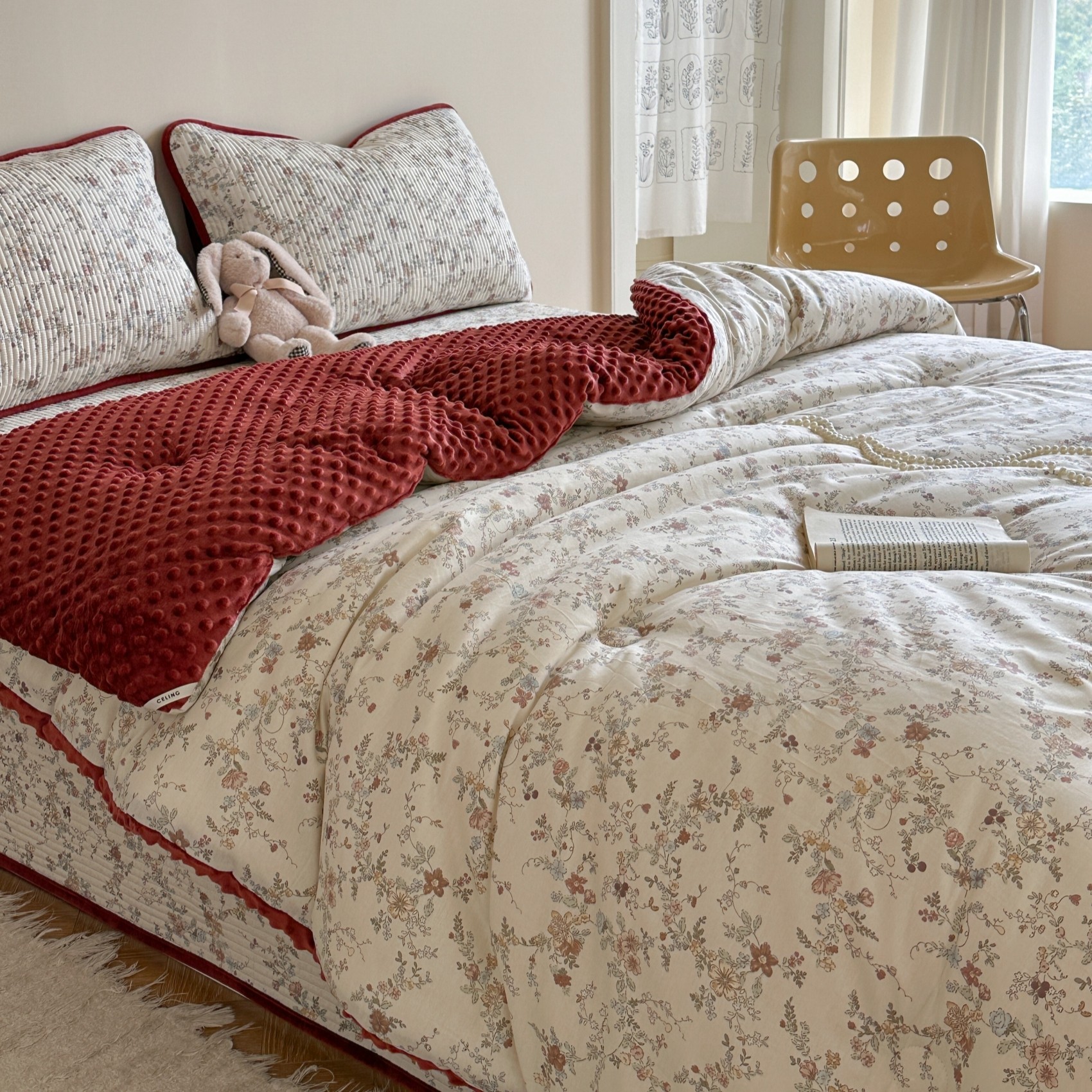 韩式秋冬加厚床盖四件套一面纯棉一面牛奶绒床盖三件套加厚床单,床上用品,床盖,淘宝优惠券,粉丝福利购,淘宝优惠卷