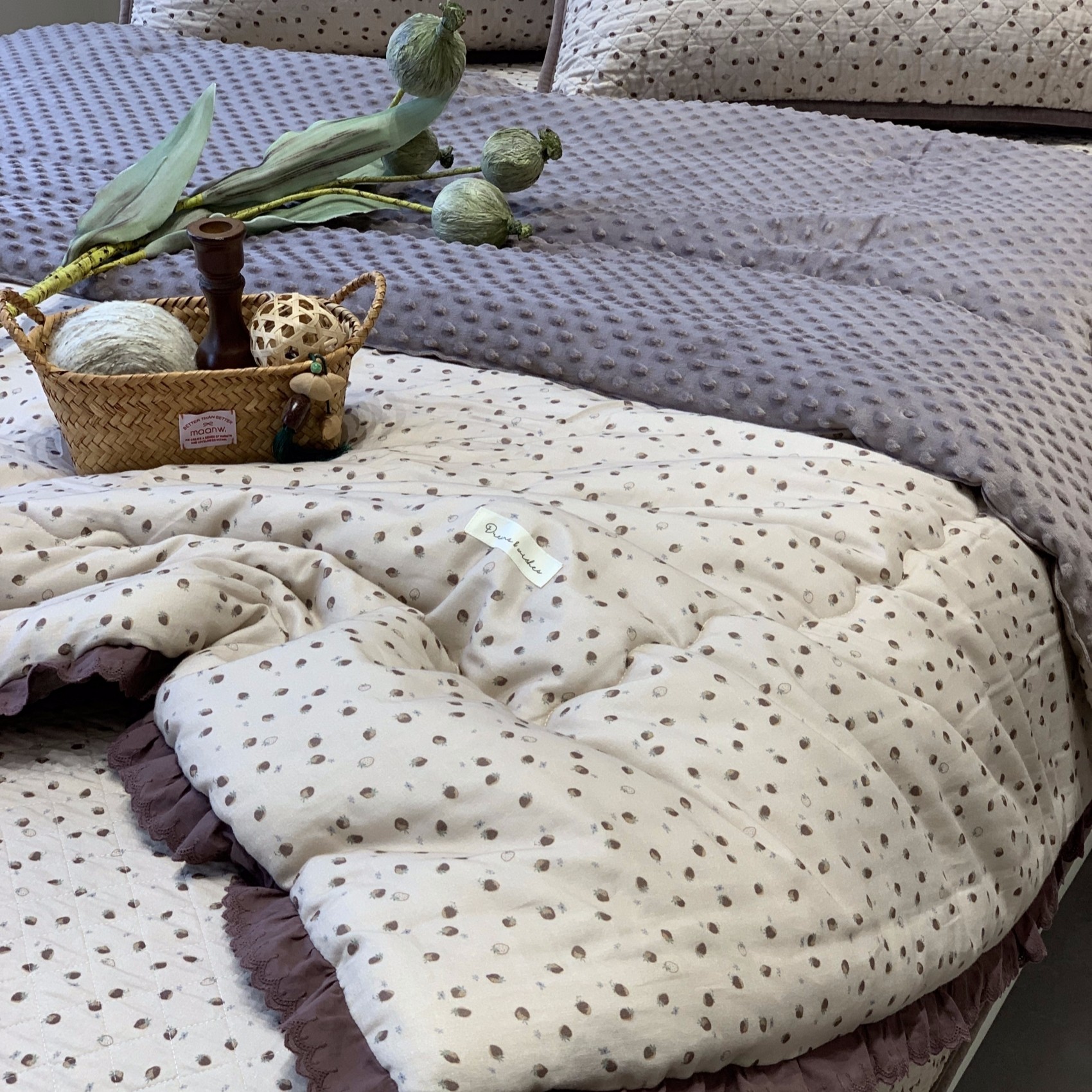 韩国大鹅一面纱布一面绒床盖三件套冬季加厚保暖防滑绒床单可机洗