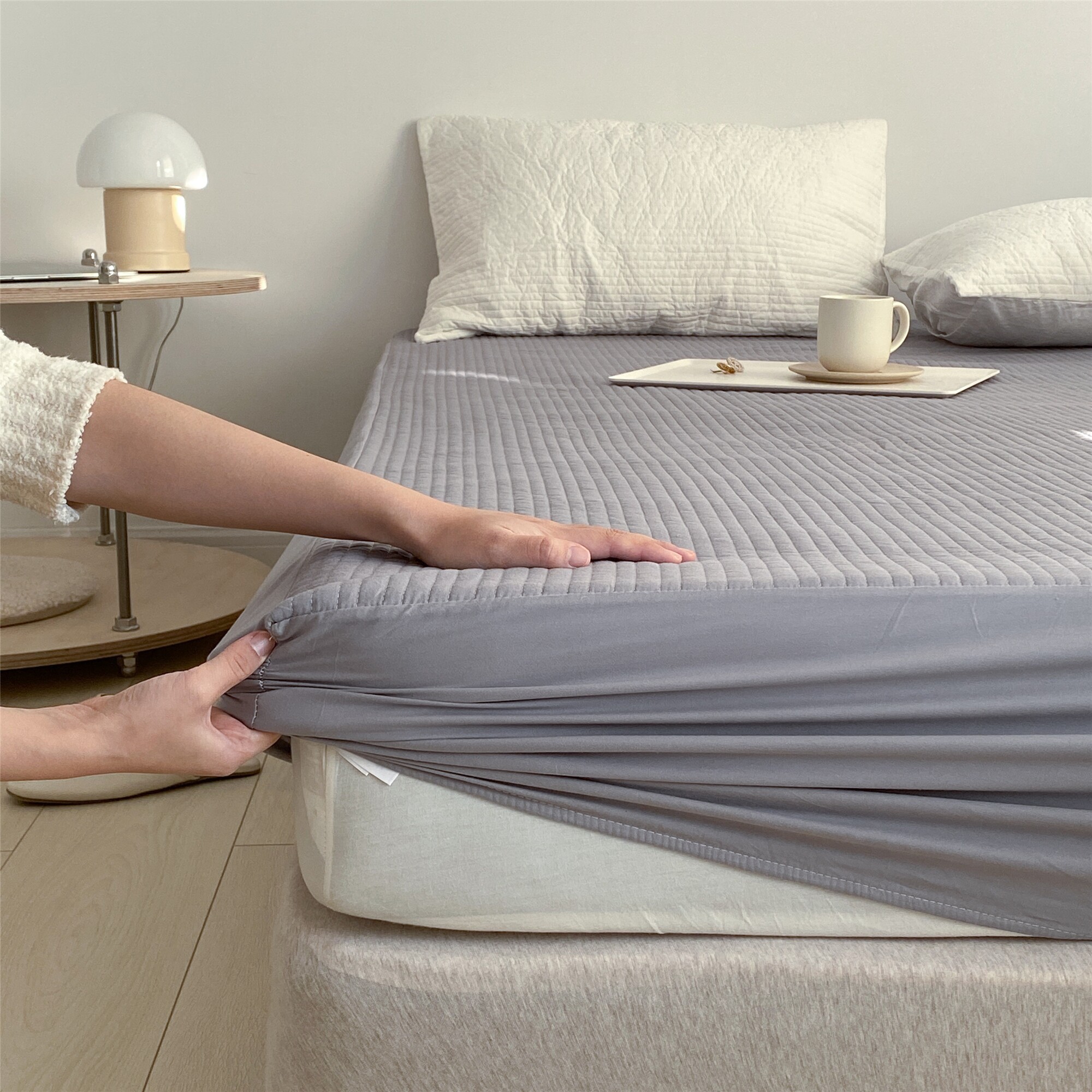 韩式全棉夹棉绗缝床笠2米床1.8席梦思床垫防滑保护套单件纯棉床罩