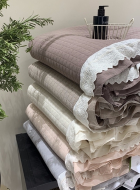 韩国大鹅双面全棉床盖三件套两面100%纯棉绗缝夹棉防滑纯色床单