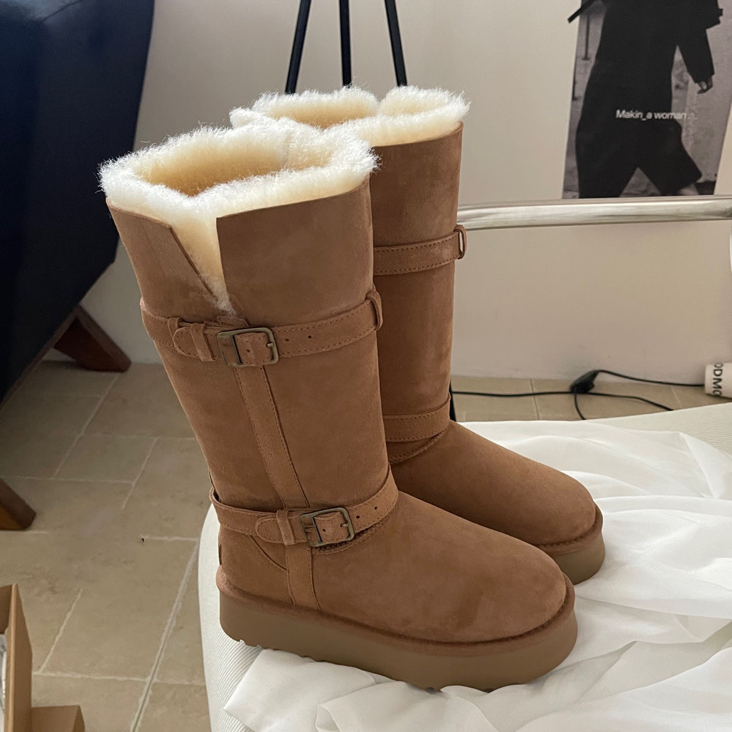 厚底骑士靴羊皮羊毛皮毛一体女鞋