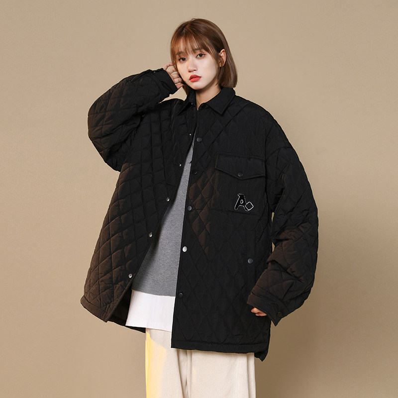 秋冬潮流菱形格纹宽松情侣中性休闲棉服外套1003W201P95,男装棉衣,星座1003