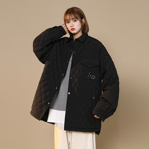 秋冬潮流菱形格纹宽松情侣中性休闲棉服外套1003W201P95图片