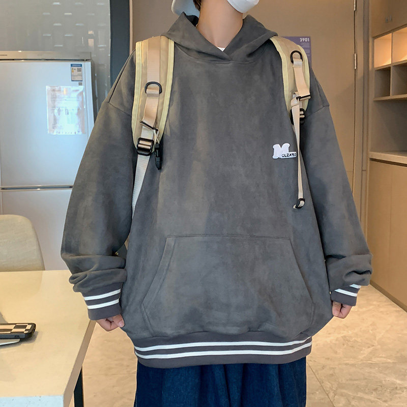 秋装新款潮流复古纯色连帽麂皮绒卫衣宽松潮牌外套1003W488P65,男装卫衣,星座1003