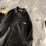 2024秋冬潮流基础款纯色百搭宽松翻领皮衣外套1003JK16P95，男装夹克，星座1003