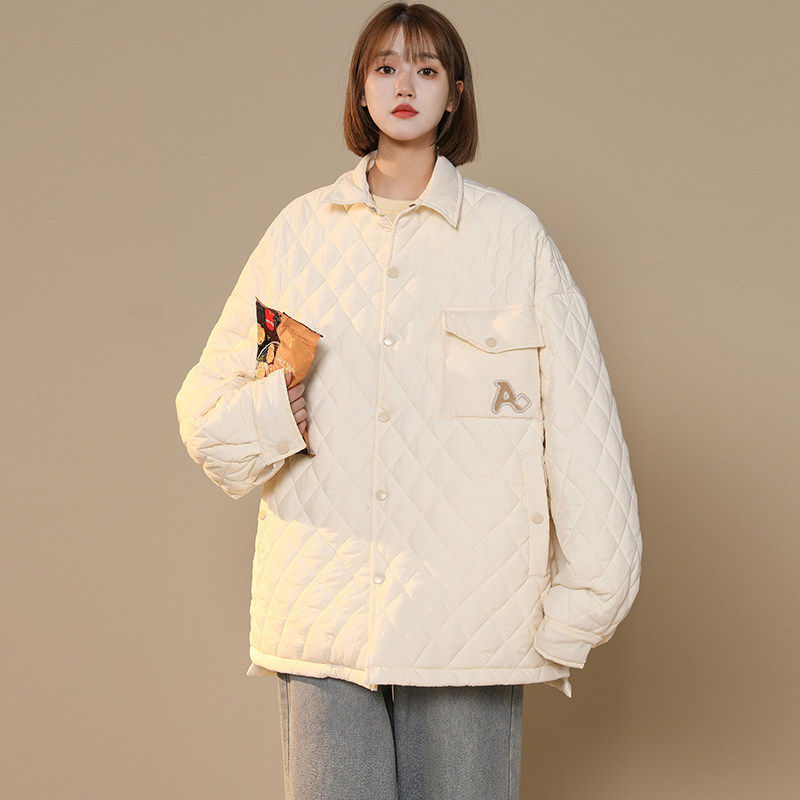 2024冬装新款加厚保暖菱格翻领棉袄情侣棉服1003W201P95,男装棉衣,星座1003