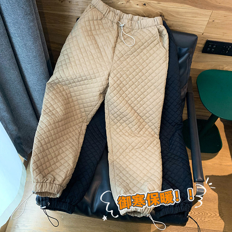 冬装潮流加厚格纹保暖雪地裤宽松棉裤1003K666P65,男装休闲裤,星座1003