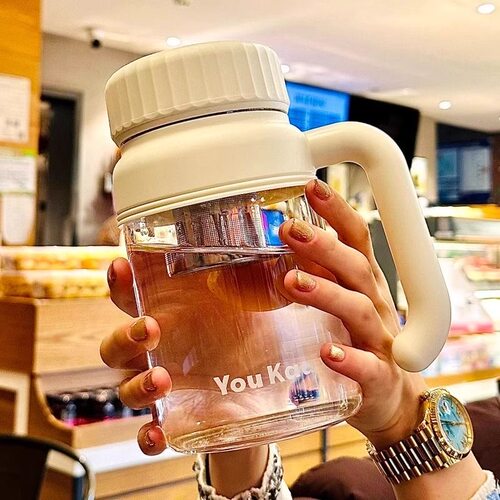 大容量玻璃杯带把手茶水分离泡茶杯子耐高温2026新款水杯女高颜值