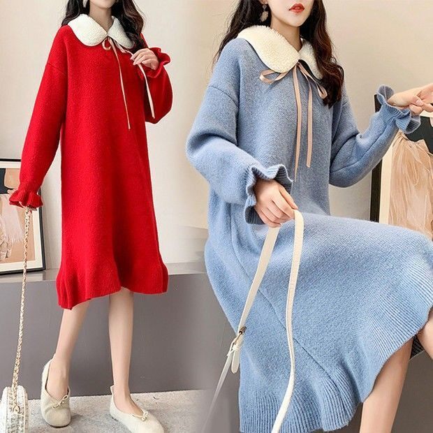 임부복 가을 겨울 양복 패셔너블한 2020 신상 스웨터 두꺼운 중기 니트 원피스 가을 겨울 스타일