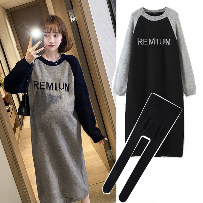 임산부 가을옷 상의 스웨터 원피스 인터넷 연예인 정장 패셔너블한 겨울 중간기장 스웨트셔츠 봄 가을 스타일