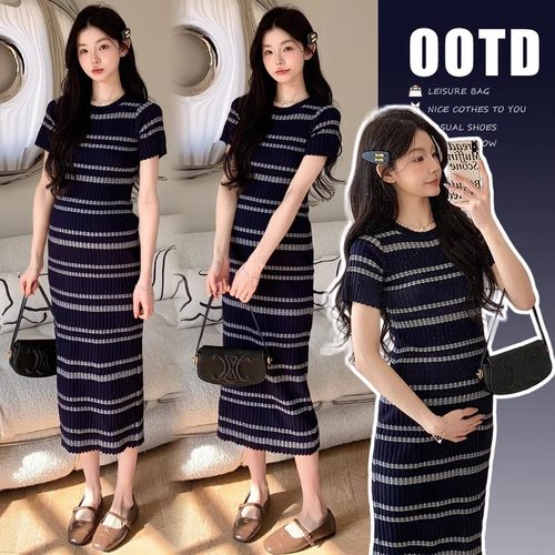 洋气时髦孕妇装夏季新款格纹连衣裙显瘦短袖夏天韩版裙子时尚套装