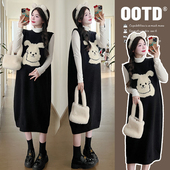 小个子孕妇装 秋装 秋冬款 时尚 毛衣背带裙两件套 连衣裙套装 2023新款