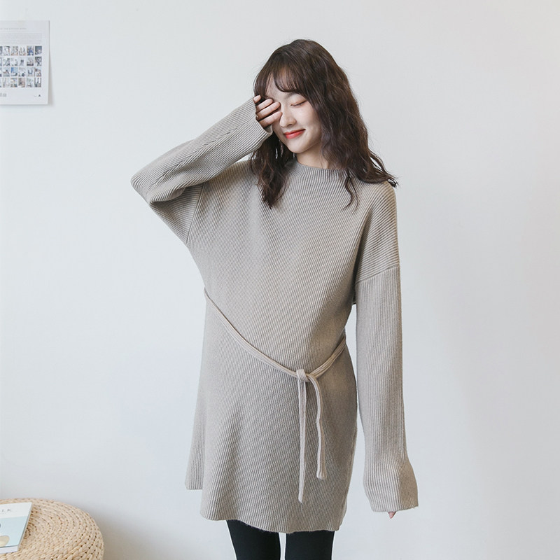 출산 가을 겨울 스웨터 여성 중간 길이 출산 양복 두꺼운 탑 세련된 느슨한 겨울 바닥 스웨터