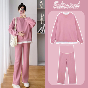 时尚 长袖 款 遮肚子秋季 秋天外出卫衣两件套 孕妇秋装 上衣女大码 套装