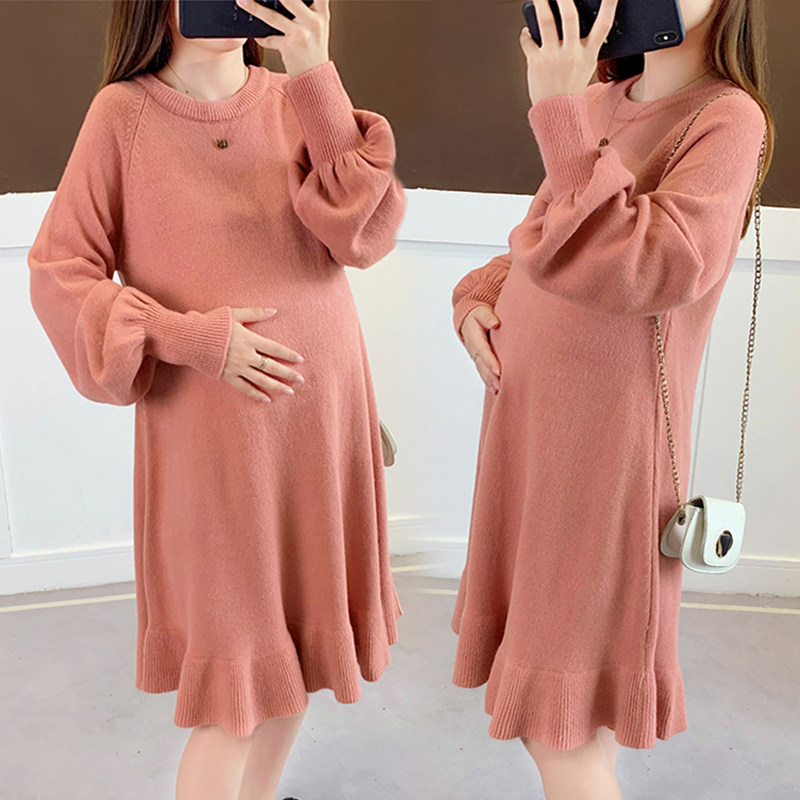 임부복 가을 니트 스웨터 가을 겨울 패셔너블 상의 스웨터 중간 기장의 트렌디한 핫맘과 팻MM 겨울 스웨터